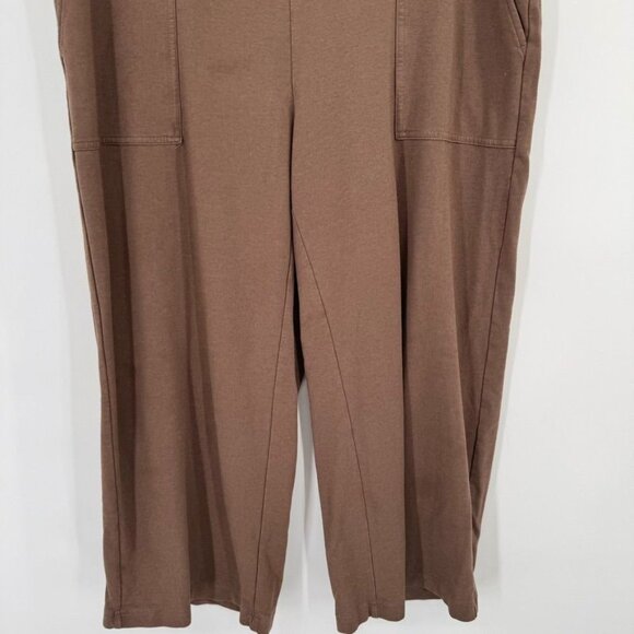 Pure Jill Womens Brown Wide Leg crop Pants size Large Petite knit Cotton pockets - Picture 5 of 10